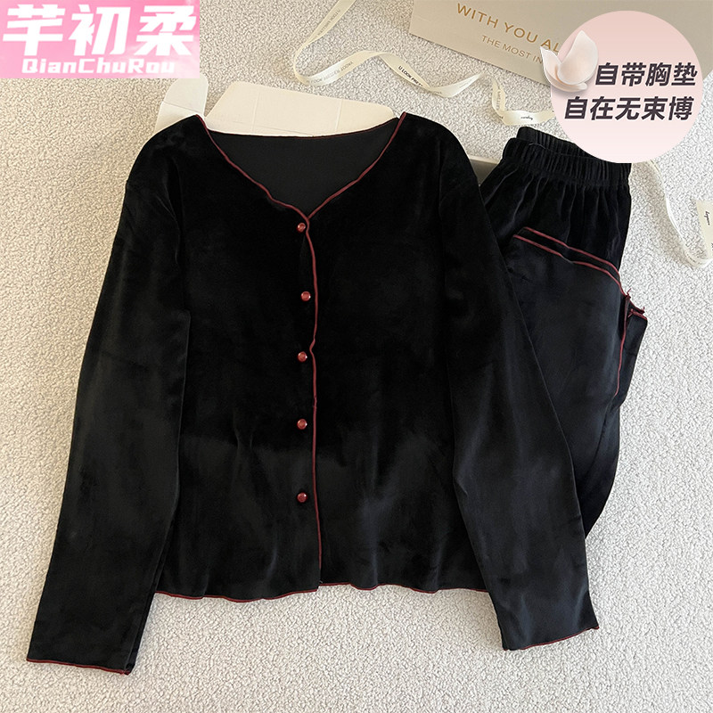 带胸垫睡衣女春秋冬季海岛绒长袖开衫两件套新款网红风性感家居服,女士内衣/男士内衣/家居服,睡衣/家居服套装,淘宝优惠券,粉丝福利购,淘宝优惠卷