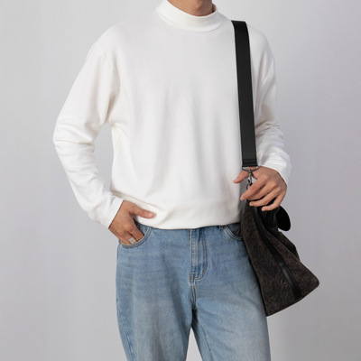 美利奴绵羊毛半高领T恤男重磅保暖羊毛衫男长袖t恤男生秋冬打底衫