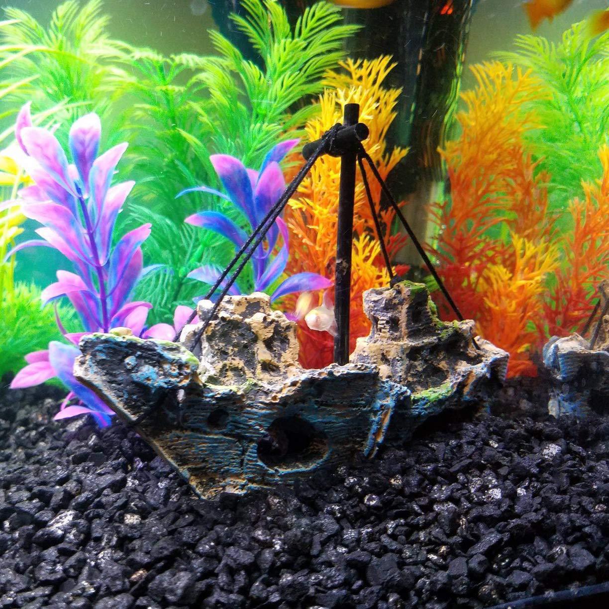 鱼缸造景装饰仿真网船树脂沉船海盗船水族箱工艺品摆件鱼虾躲避屋