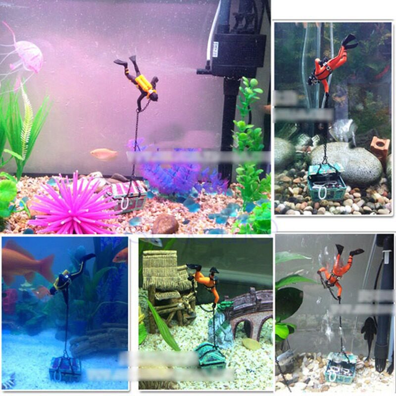 气动鱼缸造景装饰品寻宝蛙人鱼缸水族箱增氧百宝箱烂船摆件海马