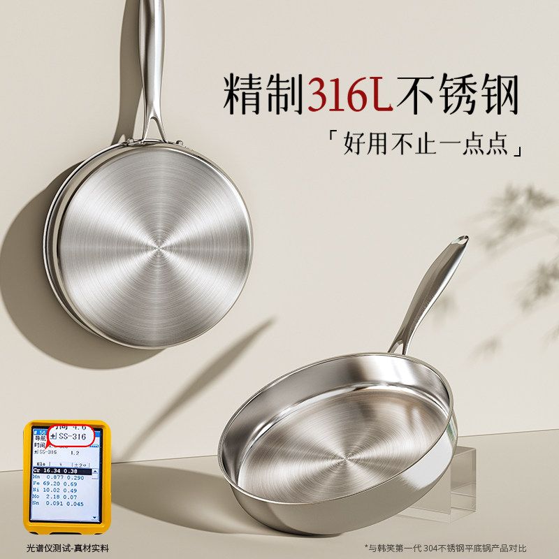 特厚316L不锈钢平底锅家