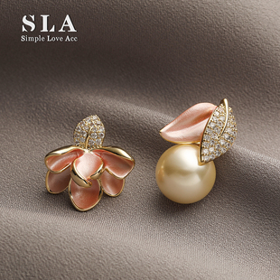 法式 Acc私家 不规则高级感花朵珍珠锆石银针耳环女 Love Simple