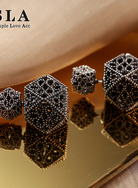 SLA私家 复古黑色高级感个性时尚耳钉女 s925银针欧美网红耳环潮