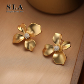 Simple 哑金哑白高级感磨砂花朵银针耳环女 法式 Love Acc私家