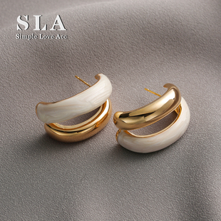 C型双色高级感法式 Simple 个性 Acc私家2025新款 银针耳环女潮 Love
