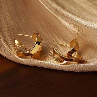 法式 八折 不规则设计金属半圆冷淡风银针耳环女 新品