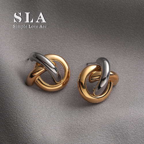 欧美银针手工双色百搭气质耳环