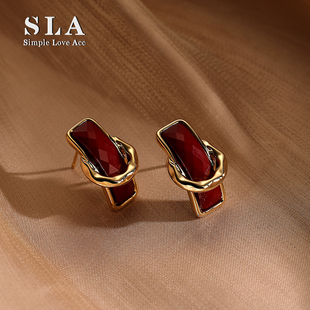 美拉德红玛瑙港风高级感气质银针耳环女 Acc私家 Simple Love