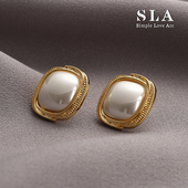 2026年新款 Acc私家 小众几何方形珍珠银针耳环女 Love Simple