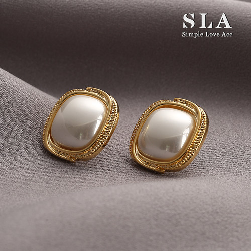 方形珍珠百搭高级感耳钉耳环私人