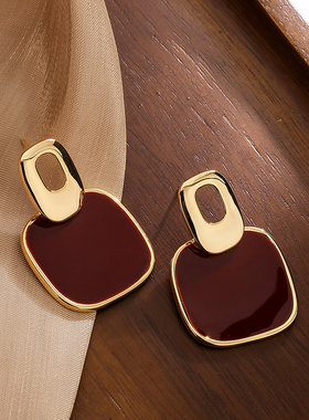 SLA私家 2025年新款鲜红色滴釉方形耳环女  个性气质新年款耳坠潮