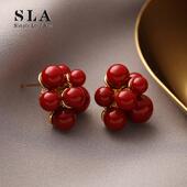 Love Acc私家 法式 Simple 高级感时尚 葡萄状银针本命年红色耳环女