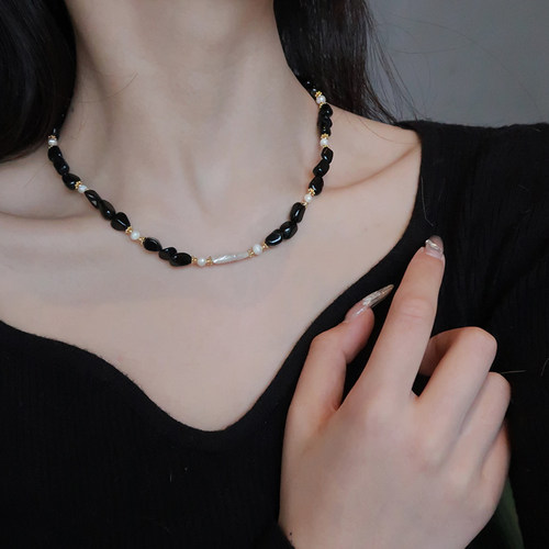 Simple Love Acc私家  2025年爆款黑曜石夸张天然珍珠项链