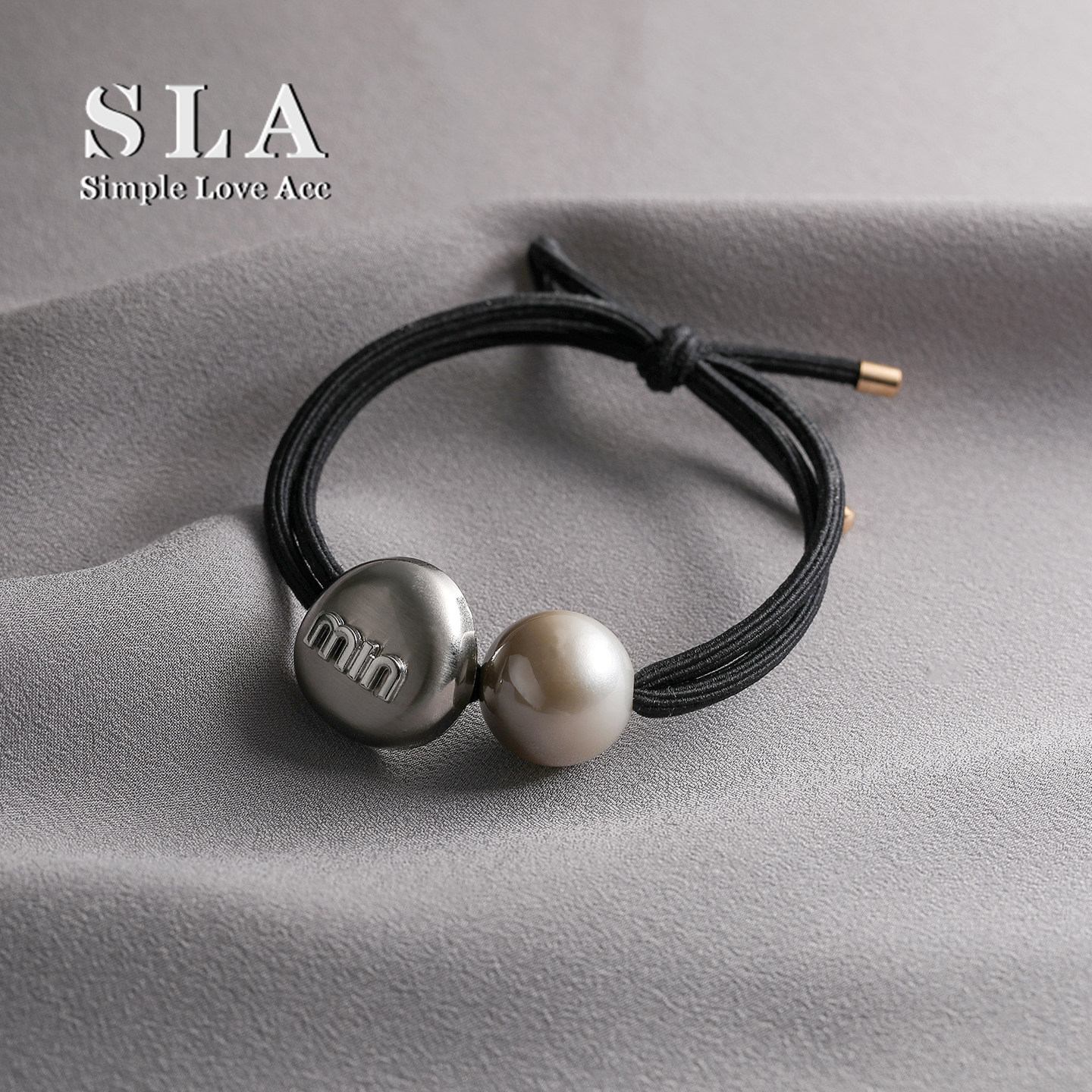 时尚简约发绳女黑色珍珠发饰