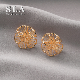 镂空花朵褶皱2025新款 Acc私家 耳环冷淡风气质银针女 Love Simple