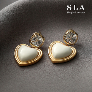 奶油白爱小珍珠水晶设计感高级银针耳环女 Acc私家 Simple Love
