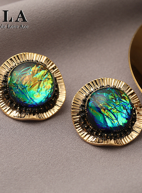 Simple Love Acc私家 复古高级感立体几何琉璃扇形边框银针耳环女