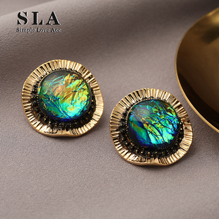 复古高级感立体几何琉璃扇形边框银针耳环女 Acc私家 Simple Love