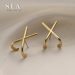 哑金 Simple 磨砂质感 Acc私家 简约轻奢百搭银针耳环女 Love