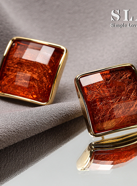 Simple Love Acc私家法式个性琥珀亚克力方形百搭银针耳环女