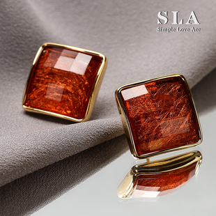 个性 Acc私家法式 琥珀亚克力方形百搭银针耳环女 Love Simple