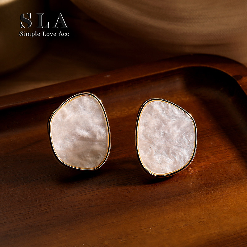 Simple Love Acc私家  美拉德贝壳几何气质优雅纹理感银针耳环女