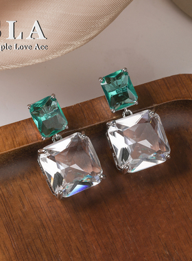 Simple Love Acc私家 2025年新款绿色高级感耳环女超闪锆石银针潮