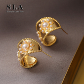 Simple 珍珠太阳花朵镶嵌宫廷风银针耳环女 法式 Love Acc私家