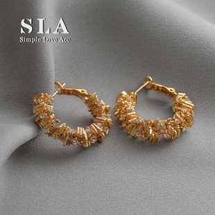 碎金星芒镂空轻奢锆石银针耳环女圈 Acc私家2025新款 Simple Love