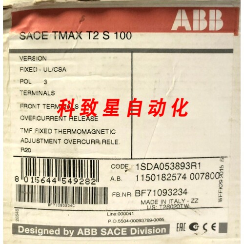 工业配件T2S020TW 3极 20 AMP SACE TMAX T2 S100 BREAKER 1SDA05