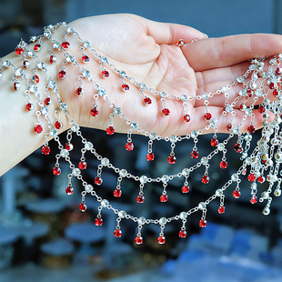 diy链条绝美红钻水滴链 高温保色 古风头饰链额头 西域服饰配件