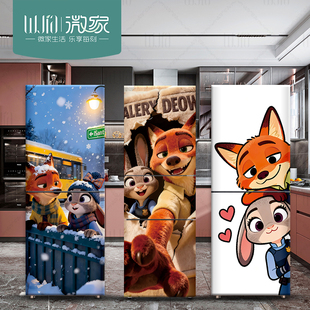 新品疯狂动物城冰箱贴纸遮丑装饰贴画防油自粘创意柜机空调贴纸