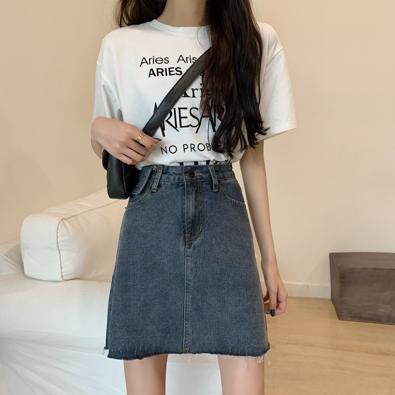 Real shot 2021 spring new high waist slim A-line skirt, exotic and versatile denim skirt