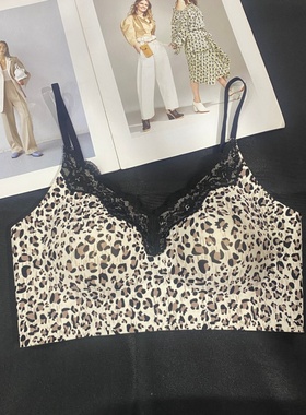 时尚性感豹纹蕾丝V领抹胸美背小胸聚拢防走光裹胸内衣黛美芮6850