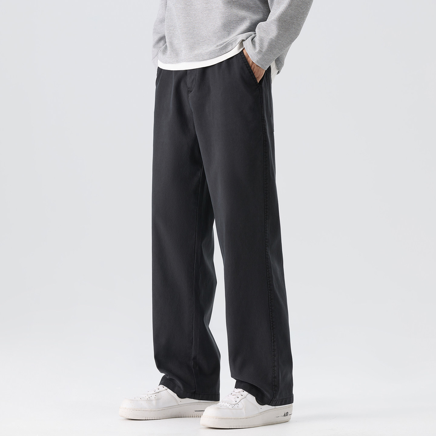 2025新款大码半松紧腰莱赛尔休闲裤男宽松高弹力直筒超弹仿牛仔裤