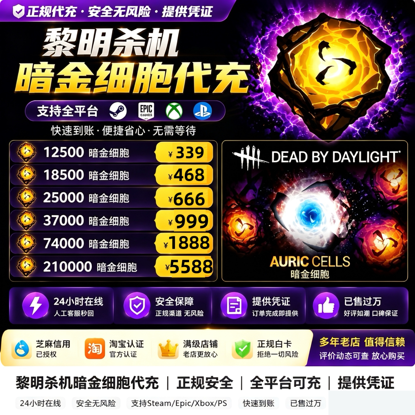 黎明杀机暗金代充浪漫世界细胞充值暗金细胞steam/xbox/ep全平台