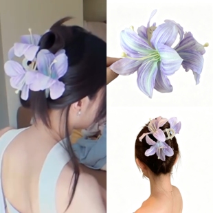 柳柳同发夹徐绿杨紫色百合花抓夹女后脑勺盘发花朵鲨鱼夹刘海发卡