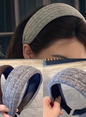 孙乐言同款灰色针织发箍女高颅顶压发头箍日常百搭外出宽边发卡饰