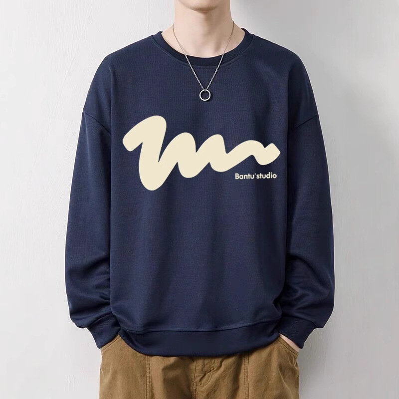 青少年高棉质圆领卫衣男士潮牌ins套头衫百搭宽松长袖休闲印花T恤