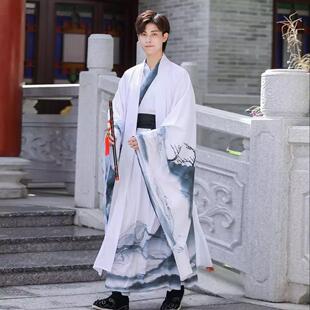 夏秋汉服古风水墨仙气男女情侣大码古装侠客书生青少年学生演出服