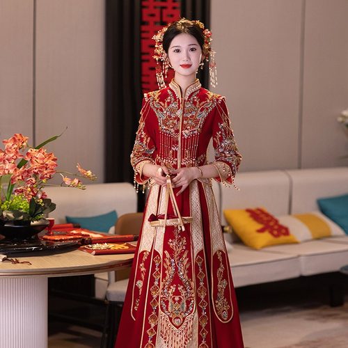 重工禾服新娘结婚婚服中式嫁衣出阁出嫁敬酒服龙凤褂
