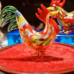 淄博琉璃手作仿真公鸡桌面小摆件寓意吉祥装饰品办公书桌摆设礼物