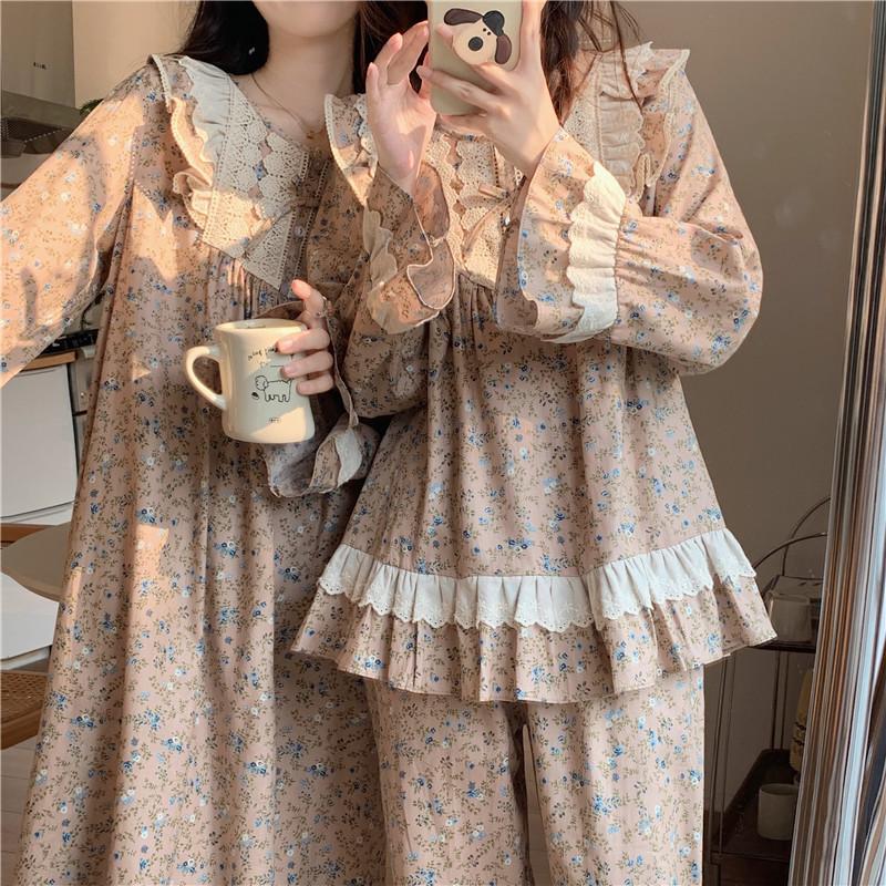 纯棉韩版女款碎花长袖家居服睡衣