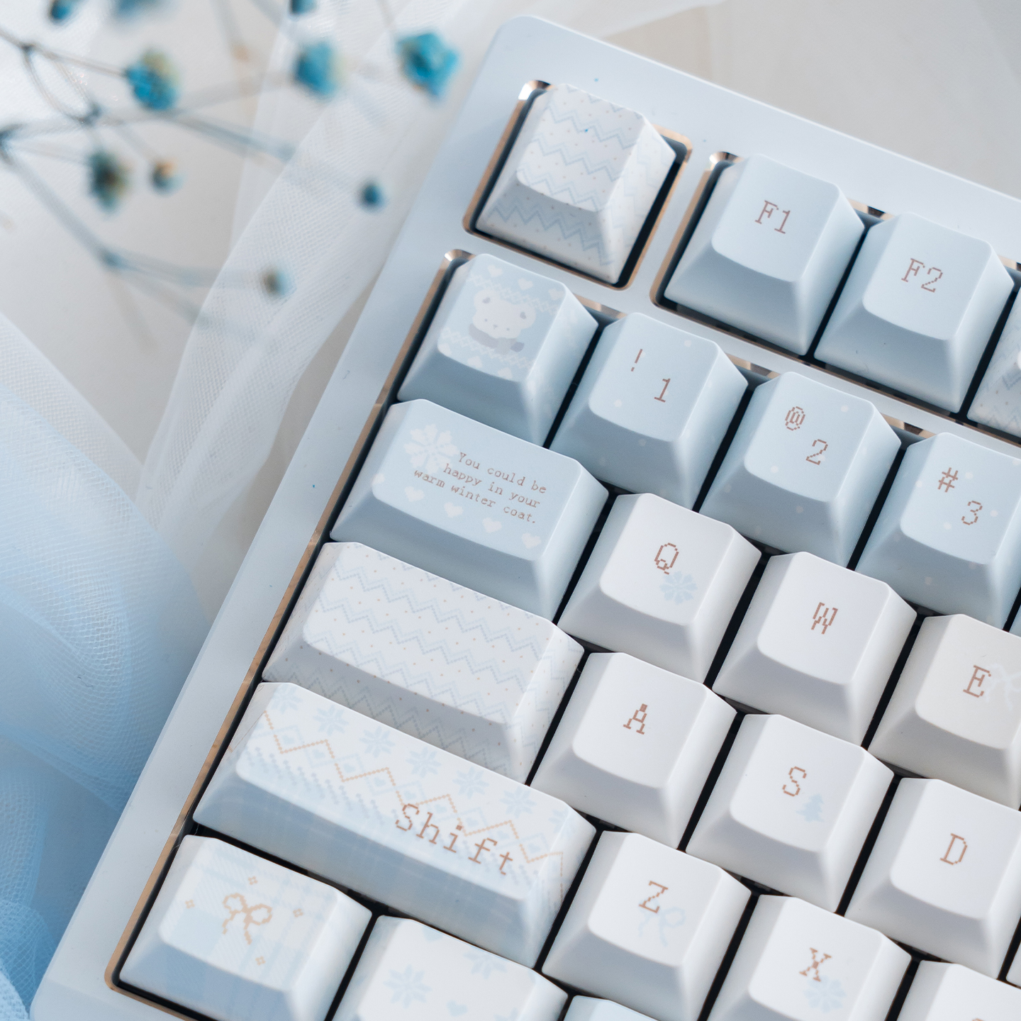 冬日来信键盘键帽蓝色五面热升华PBT+PC客制化磁轴适用原厂高度