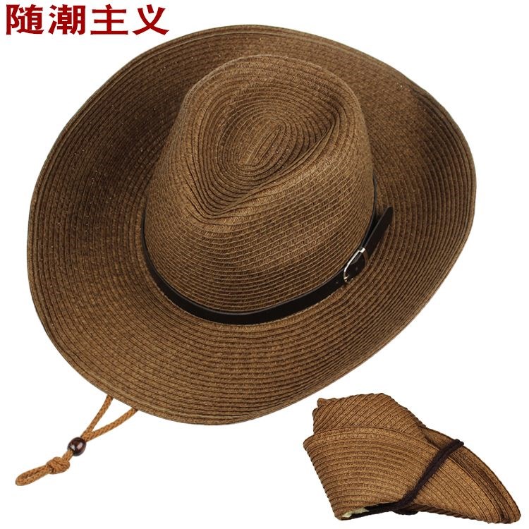 遮阳帽子男夏天可折叠西部牛仔帽 大帽檐防晒礼帽 透气户外草帽子