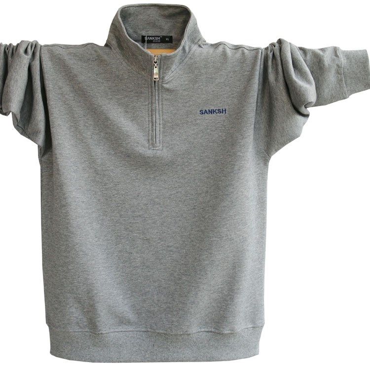 秋衣男长袖t恤加肥加大码男装体恤 春季半拉链上衣打底衫男爸爸装