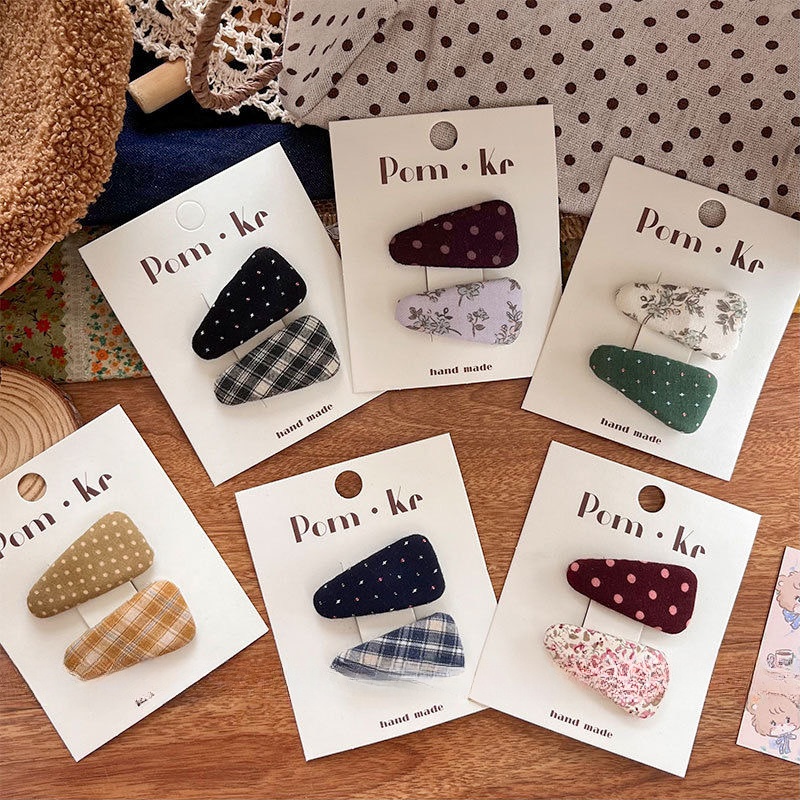 儿童小清新布艺格纹发夹可爱女童纯色碎发BB夹刘海侧边夹宝宝发卡