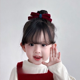 韩系新款复古丝绒发圈女童扎发蝴蝶结发绳头饰宝宝一字夹发卡发饰