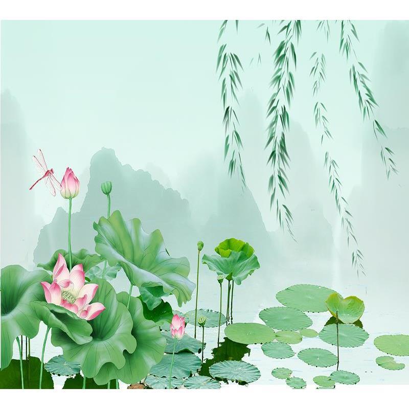 抖音新直播间背景墙3d立体荷花画图户外风景画室布置道具拍照挂布