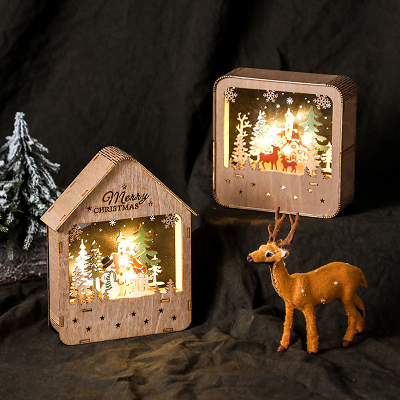 Santa Claus wooden house with glowing wood圣诞老人小木屋